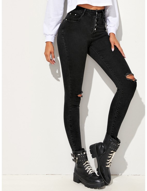 Black Wash Ripped Skinny Jeans