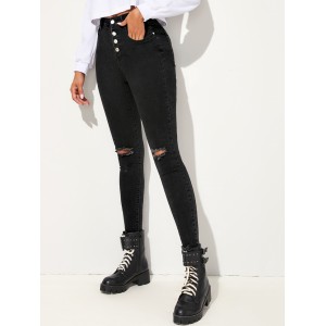 Black Wash Ripped Skinny Jeans