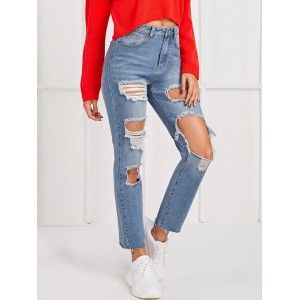 Raw Hem Ripped Cut-out Jeans