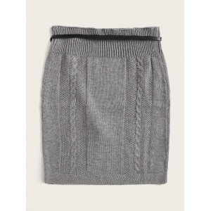 Cable-knit Belted Sweater Skirt