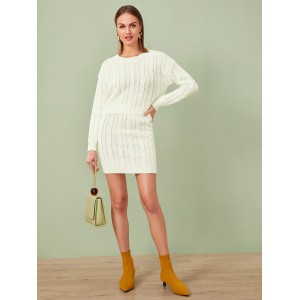 Cable Knit Sweater Top & Bodycon Skirt Set