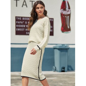 Cable Knit Sweater & Contrast Piping Skirt Set