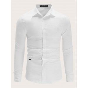 Men Embroidery Detail Button Front Shirt