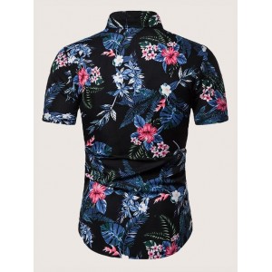 Men Floral Print Curved Hem Shirt