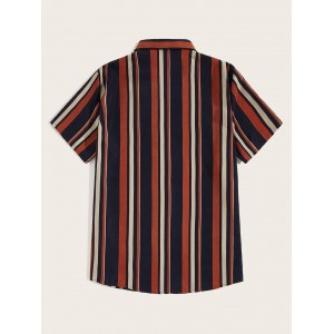 Men Revere Collar Striped Short Sleeve Shirt