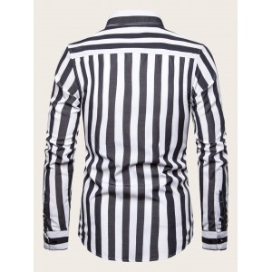 Men Black & White Vertical-Striped Shirt