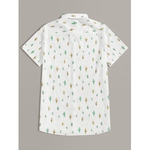 Men Button Front Botanical Print Shirt