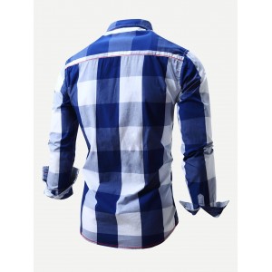 Men Embroidery Detail Roll-Up Sleeve Plaid Shirt