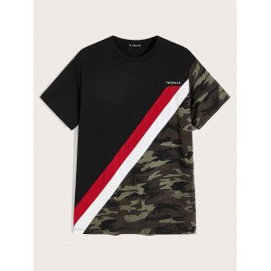 Men Letter Graphic Cut-and-sew Tee