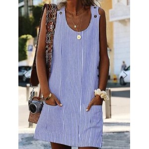 Pockets Stripe Sleeveless Casual Dress For Women