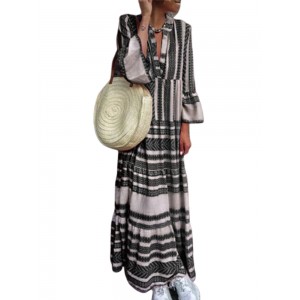Bohemian Stripe Patchwork Maxi Dress For Women