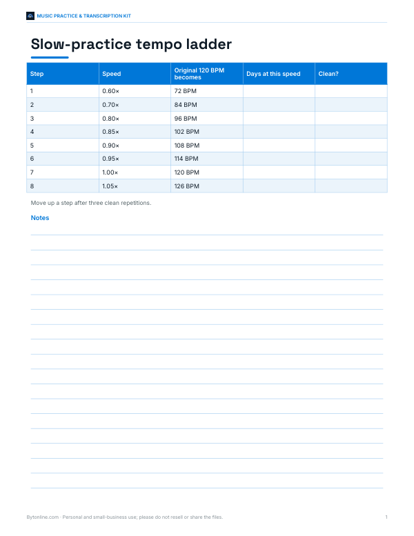 Preview of Printable Tempo Ladder Chart